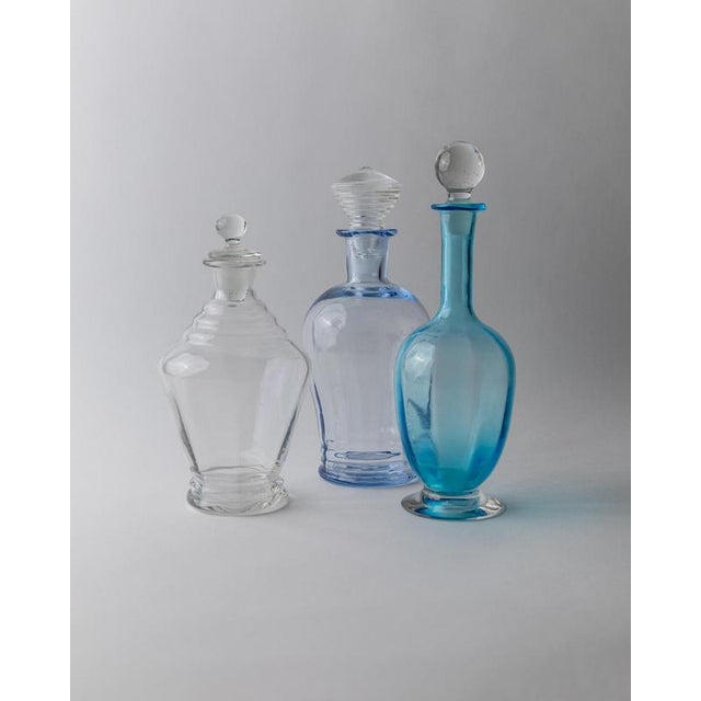 Vintage Blue and Clear Murano Glass Decanters with Stoppers, 1950s, Set of 3 For Sale - Image 9 of 11