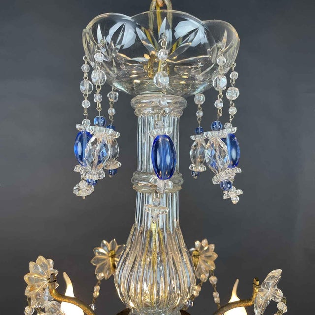 Chandelier in Golden Iron and Light Blue Crystals, 1950s For Sale - Image 13 of 14