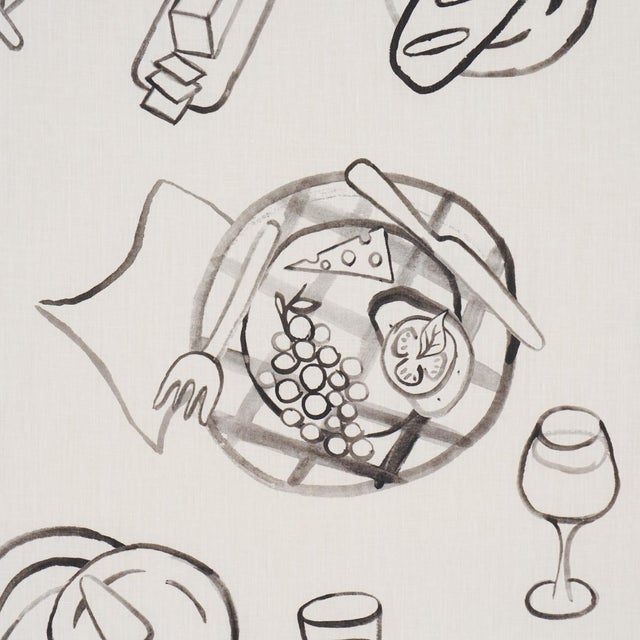 Contemporary SAMPLE - Schumacher Pique-Nique Fabric In Black On Ivory For Sale - Image 3 of 5