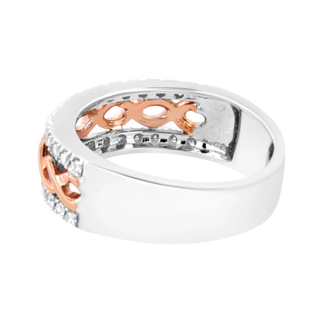 Early 21st Century 10K White and Rose Gold 1/3 Cttw Diamond Split Shank and Infinity Ribbon Band Ring (I-J Color, I1-I2 Clarity) - Size 8 For Sale - Image 5 of 7