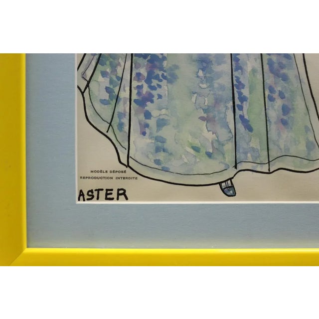 Traditional Nina Ricci 'Aster' 83 Watercolor Fashion Plate From a Beverly Hills Estate For Sale - Image 3 of 6