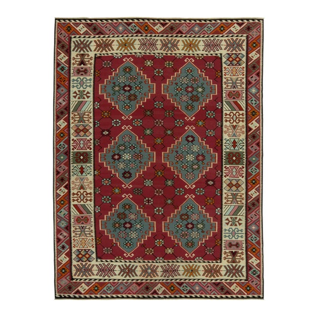 Red Antique Persian Kilim Rug in Burgundy & Blue Geometric Pattern For Sale - Image 8 of 8
