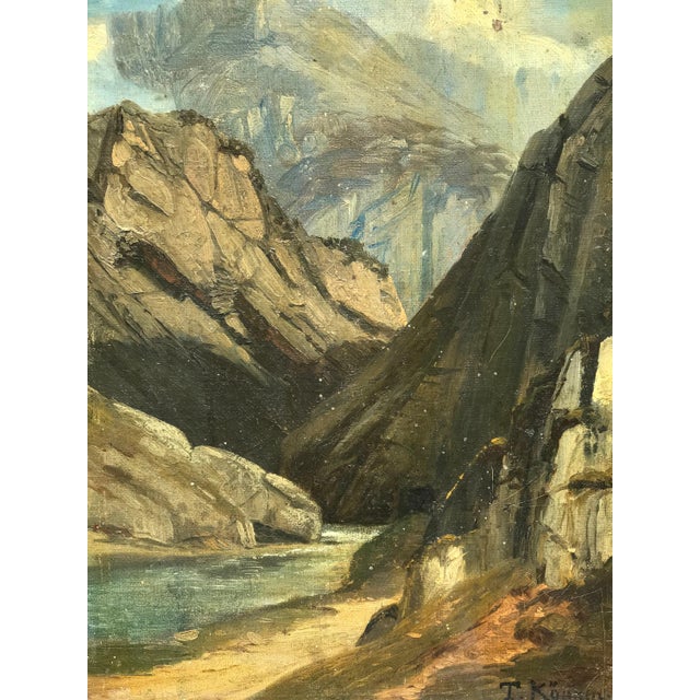 Theodor Köppen, Alpine Mountain Landscape, 1900, Oil Painting on Cardboard, Framed For Sale - Image 4 of 5