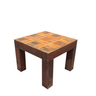 Vintage French Square Side Table with Ceramic Tile Top by Jacques Blin, 1950s For Sale