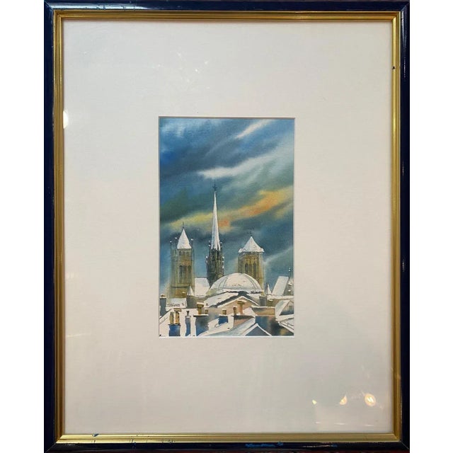 Jacques Tornare, Cathédrale St-Pierre Under the Snow, Watercolor, 1990s For Sale - Image 6 of 8