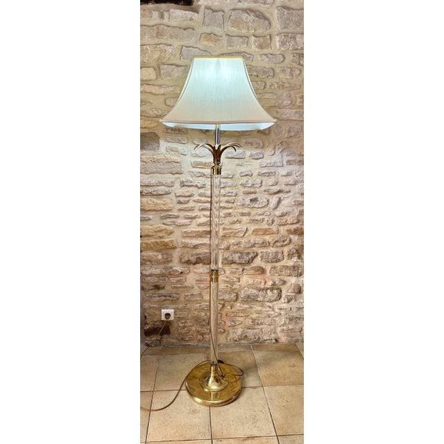 Vintage Acrylic Glass and Brass Floor Lamp from Maison Roméo, 1970s For Sale - Image 12 of 18
