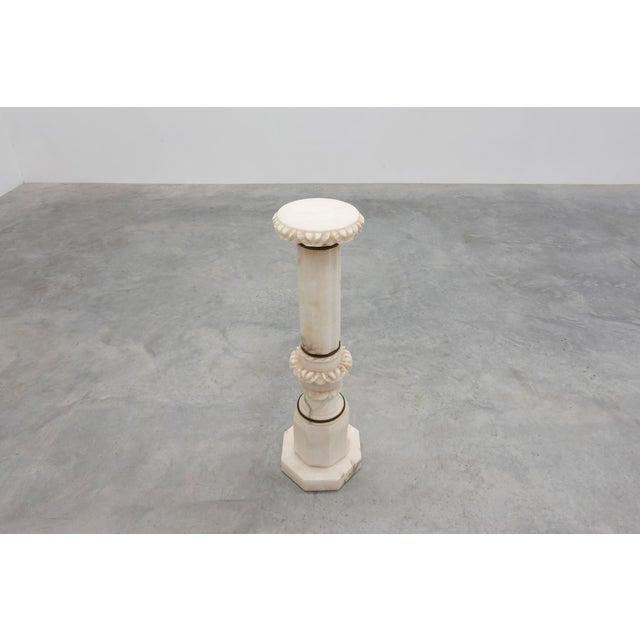 Stone Carved White Marble Pedestal Column with Rosette Capitals, Italy, 1890s For Sale - Image 7 of 13
