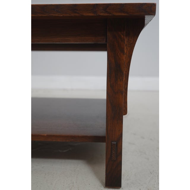 1980s Stickley Mission Oak Glass Top Cocktail Coffee Table For Sale - Image 5 of 13