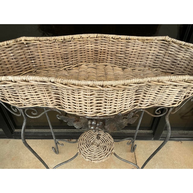 Garden Iron and Wicker Plant Stand Console Table With Mirror & Umbrella Stand For Sale - Image 9 of 10