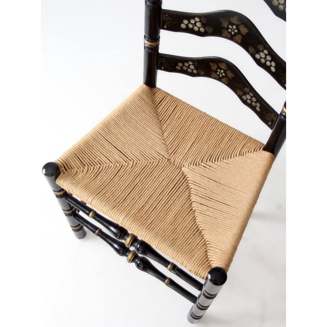 Vintage Hitchcock Style Ladder Back Chair With Rush Seat For Sale - Image 6 of 15