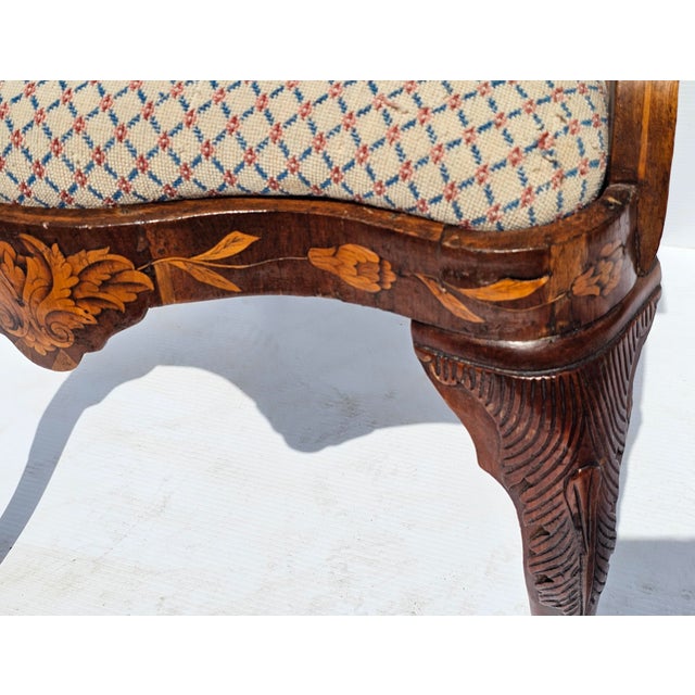 Wood Late 18th Century Dutch Marquetry Mahogany and Upholstered Armchair Desk Chair For Sale - Image 7 of 9