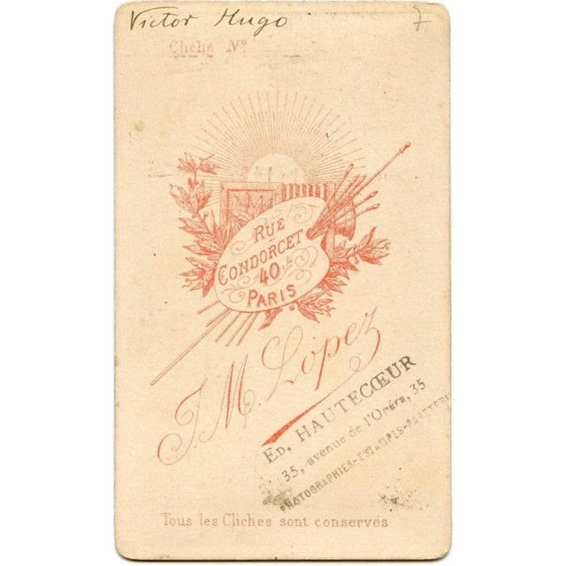 Portrait of Victor Hugo is a photographic albumen print in CDV size. The print was made around 1870 by J.M. Lopez in...