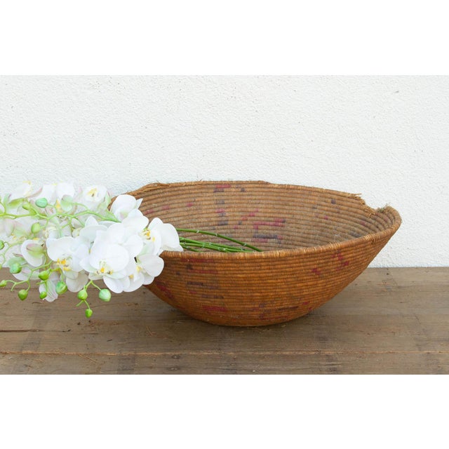 Brown Antique Faded Geometric Winnowing Bowl For Sale - Image 8 of 8