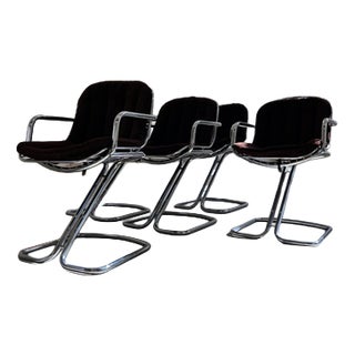 Cantilever Chair in Chrome with Brown Seat Cushion by Gastone Rinaldi for Rima For Sale
