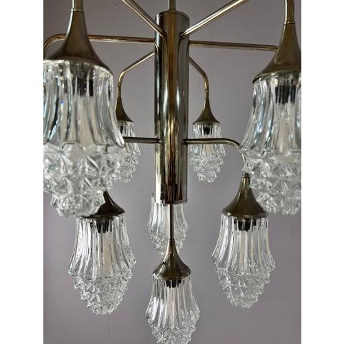 10-Light Chandelier in Glass and Chrome by Richard Essig For Sale - Image 9 of 11