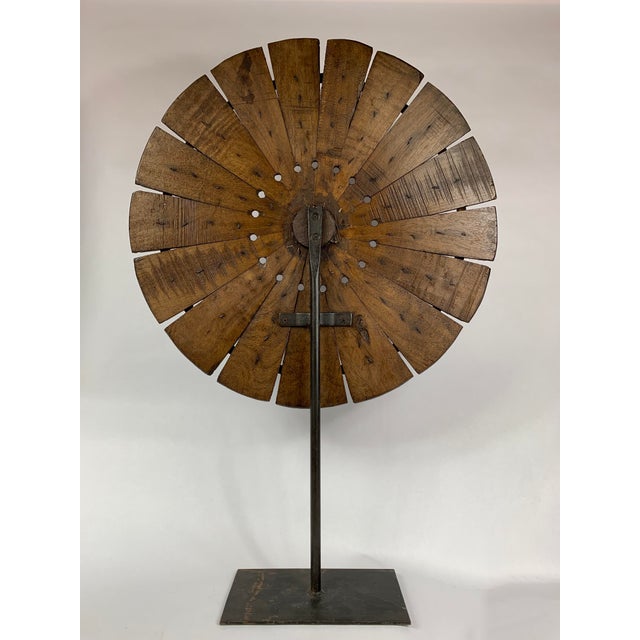 Hand Carved Wooden Yarn Winder on Custom Stand For Sale - Image 4 of 10
