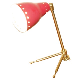Mid-Century Modern Table Lamp with Red Original Shade from Boris Lacroix, 1950s For Sale