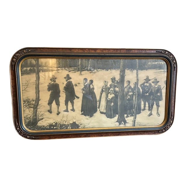 Vintage Americana George H. Boughton Print of Pilgrims Going to Church in Lovely Frame For Sale