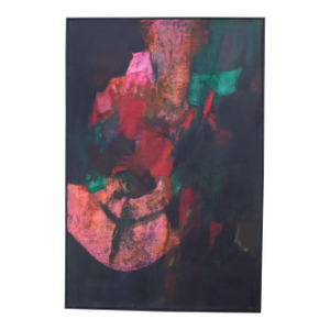 1960s Oil and Chalk Pastel on Canvas Abstract Painting by Reiko Sakagami Baum