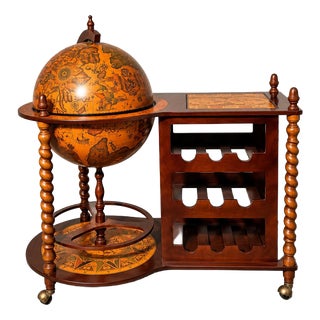 Antique Globe Bar Cart with Wine Rack For Sale
