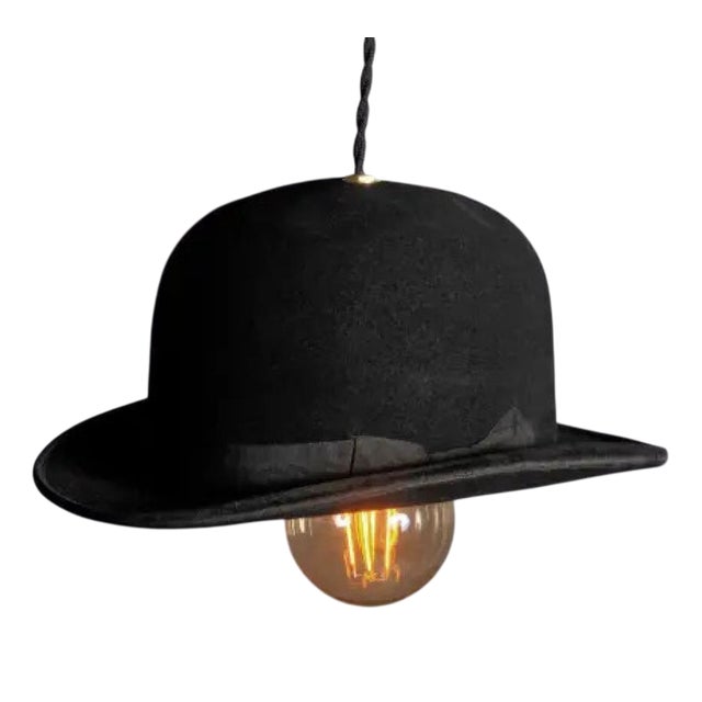 Vintage English Bowler Hat Pendant Lamp For Sale