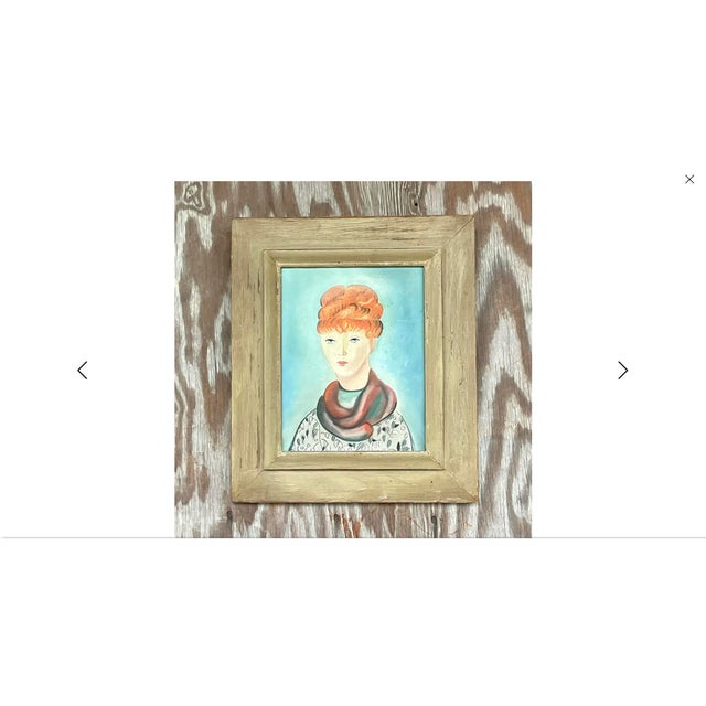 Vintage Boho Original Oil Portrait of Woman For Sale In West Palm - Image 6 of 14