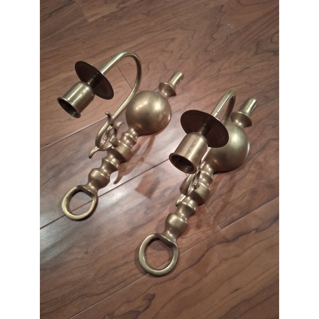 Mid 20th Century Vintage Solid Brass Candle Wall Sconces- A Pair For Sale - Image 5 of 10