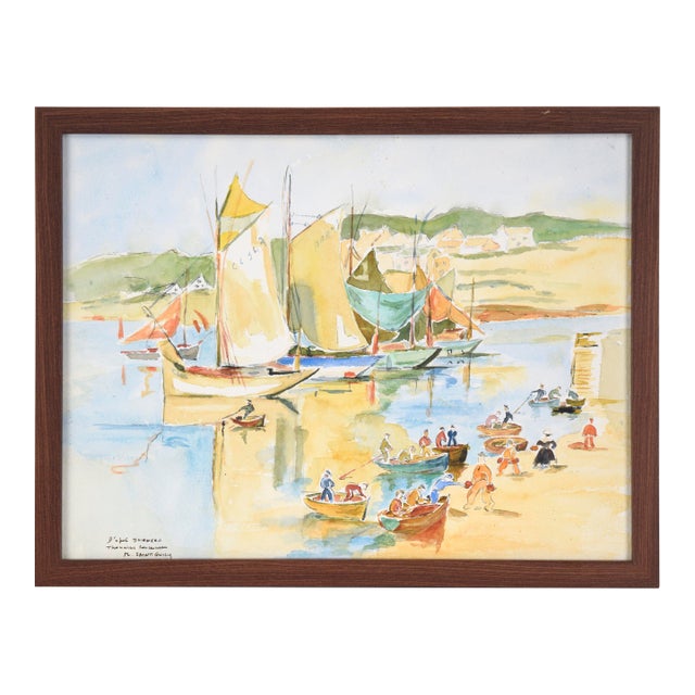 Fishermen at the Shore in Concarneau - France Landscape by M. Saint-Guily For Sale