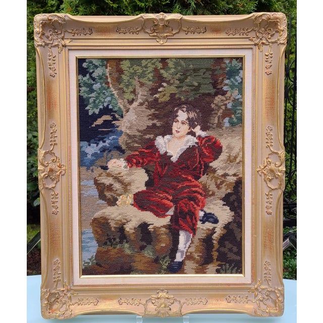 1970s Needlepoint: 17th Century Young Gentleman in Repose, Framed For Sale In Seattle - Image 6 of 12