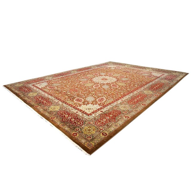 1930s Antique Persian Tabriz Wool 10x14 Brown, Red, & Dark Green Handmade Area Rug #9902148 For Sale - Image 5 of 9