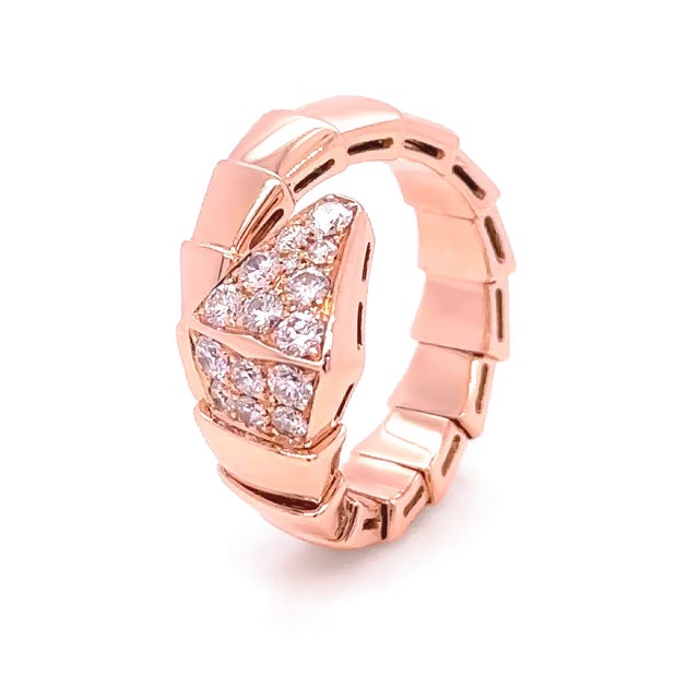 Contemporary Bvlgari 18ct Yellow Gold Serpenti Scaglie Viper Diamond Ring 0.53ct 6.63g, Size 5.75 For Sale - Image 3 of 7