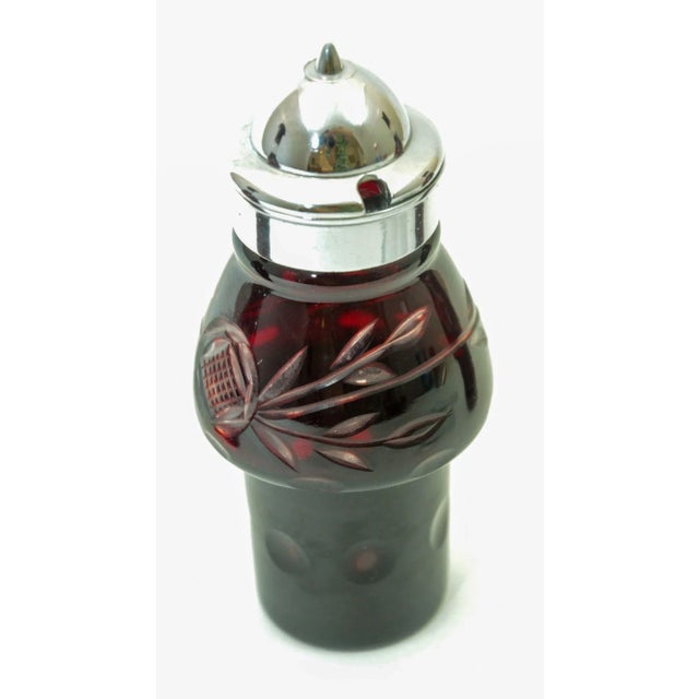 Bohemian Hand Cut Ruby Red Cut Crystal Condiment Cruet Set For Sale - Image 9 of 12