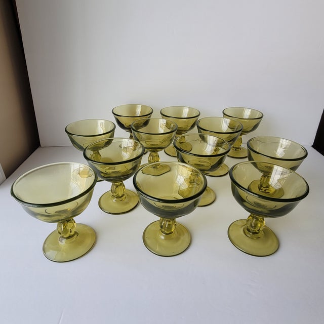 1960s Vintage Tiffin-Franciscan Canterbury Greenbriar Hand Blown Green Stem Glasses - Set of 12 For Sale - Image 5 of 7
