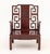Chinese Carved Rosewood &nbsp;Armchair, with relief carved cherry blossom and bird design to the back rest and red silk-...