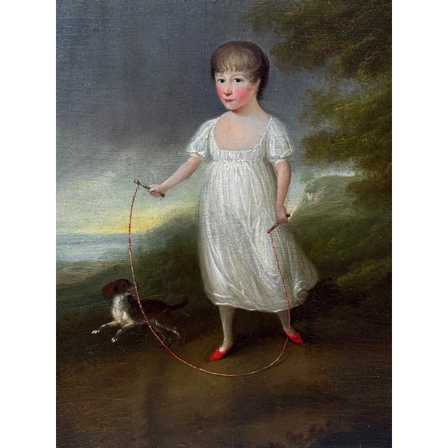 Early 19th Century Historical Oil Painting Portrait of Louisa Cooke and “Mr. Quiz”: Home Before Trafalgar British Provincial School, in the Manner of George Romney For Sale - Image 5 of 18