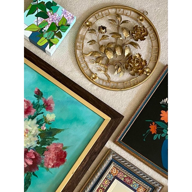 Vintage Mid 20th Century Gold Metal Asian Flower Wall Decor For Sale - Image 4 of 9