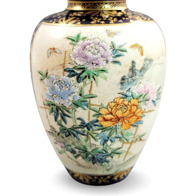 Japanese Meiji Cobalt and Gilded Kyoto Satsuma Vases from Kinkozan, 1890s, Set of 2 For Sale - Image 14 of 16