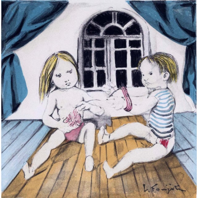Paper Leonard Tsugouharu Knitting Signed Modern Lithograph on Paper 1963 Framed 55/150 For Sale - Image 7 of 11