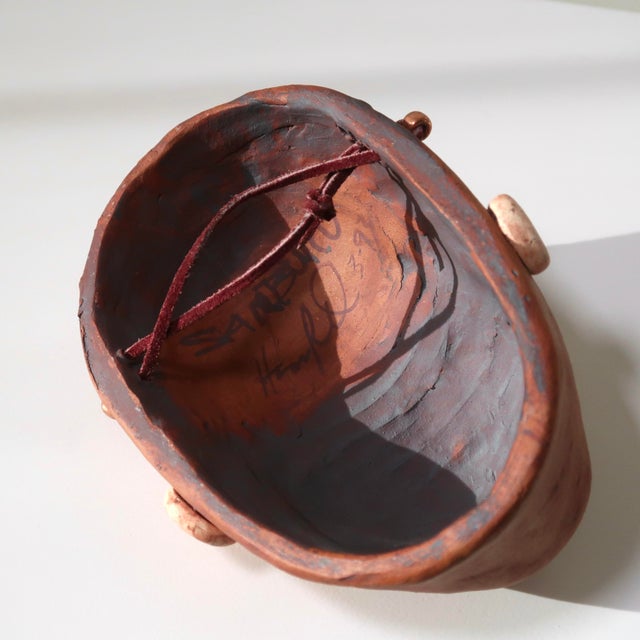 Signed 90s Fine Art Hand-Formed Unglazed Earthenware Wall Sculpture of Face With Decorative Accents For Sale - Image 12 of 12