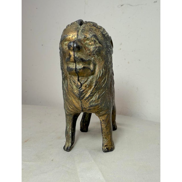 Gold Antique Early 1900s Ac Williams Hand Painted Cast Iron Lion Still Bank For Sale - Image 8 of 12