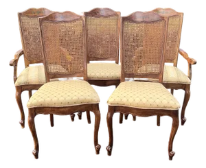 Vintage Stanley Furniture Louis Xv Cane Back Dining Chairs - Set of 5