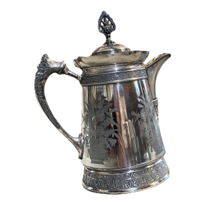 Antique Meriden Large Pitcher Silver Plate 1868 Floral Motif Victorian