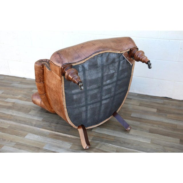 Pair of Vintage 1980s Distressed Brown Leather Tufted Library Armchairs For Sale - Image 17 of 18