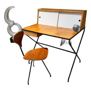 Mid-Century Modern Writing Desk Wrought Iron Wood Arthur Umanoff Elton Company For Sale