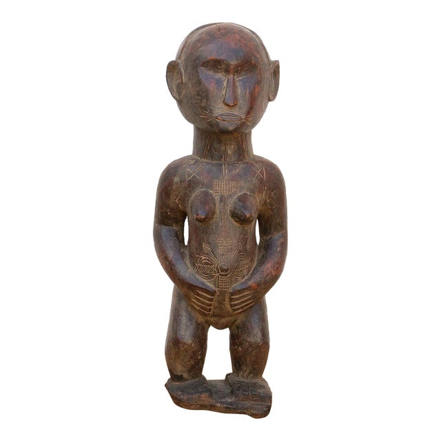 Antique Baule Carved Wood Maternity Statue For Sale