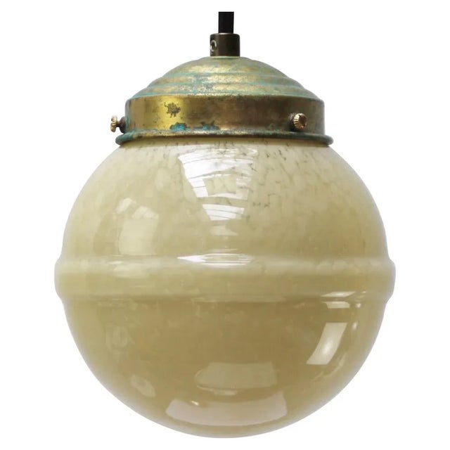 Metal French Clichy Yellow Glass Pendant Lamp For Sale - Image 7 of 7