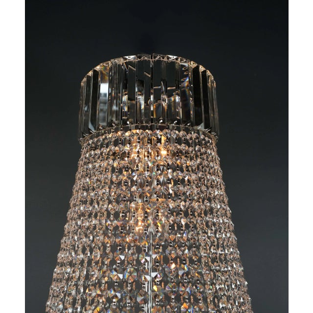 Art Deco Style Crystal Empire Sac a Pearl Chrome Chandelier For Sale - Image 9 of 11