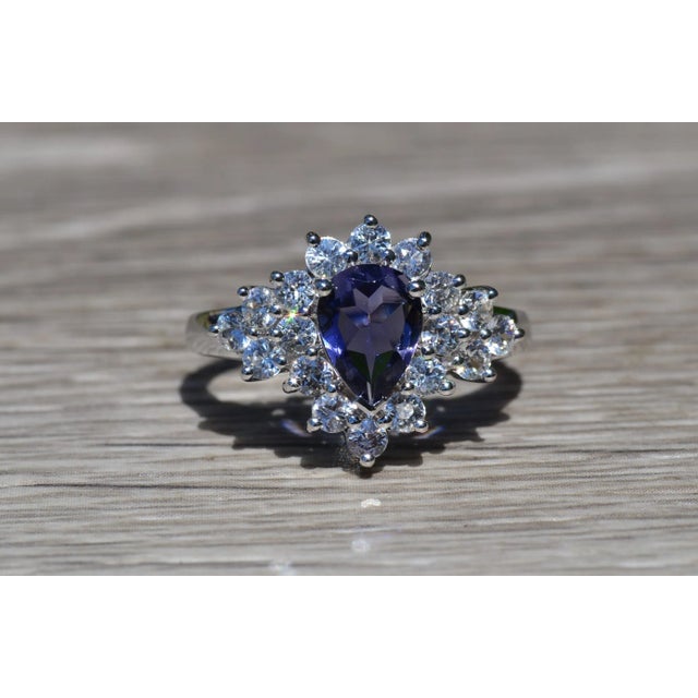 The Betula: Ladies White Gold Cocktail Ring set with Iolite and White Zircon For Sale In Philadelphia - Image 6 of 8