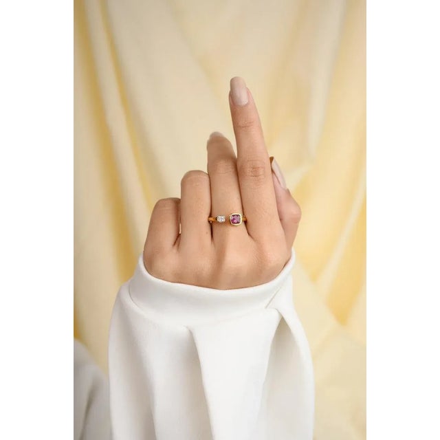 Contemporary 18 Karat Yellow Gold Ruby Diamond Open Ring Size 6 (All Sizes Available) For Sale - Image 3 of 7