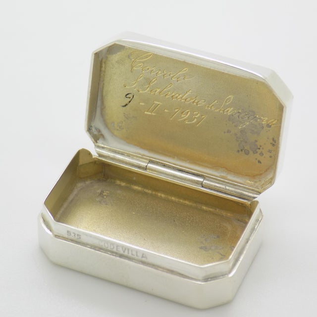 Vintage Italian Handmade Genuine Silver Codevilla Branded Pill Snuff Trinket Box, 1931 For Sale - Image 9 of 12